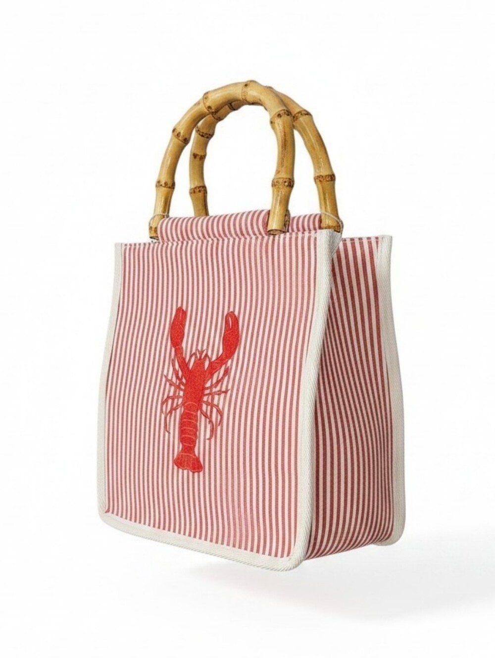 Tommy Bahama Lobster Embroidered Tote Bag NWT Bamboo Handles Coastal Resort - Picture 3 of 16
